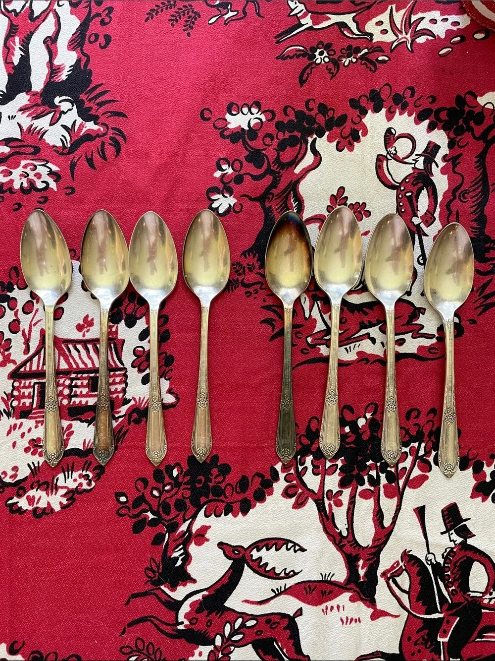 Set of 8 antique William Ro Silver-Tone Dessert Spoons — Classic Floral Handle